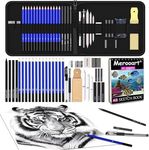 Drawing Pencil Sketching Set - 36 professional art supplies including sketching pencils, graphite and charcoal pencils, sketchbook and zip case - suitable for artists, beginners, adults and teenagers