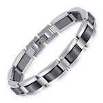 Feraco Mens Sleek Stainless Steel Magnetic Therapy Bracelet in Velvet Gift Box with Free Link Removal Tool Black