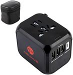 NEWAVE 4 Port 3 USB A + 1 USB C 5A All in One Smart Universal International Worldwide AU/EU/UK/US Plug Fast Quick Rapid Charge Travel Adapter Charger Medium Black with Zippered Canvas Bag