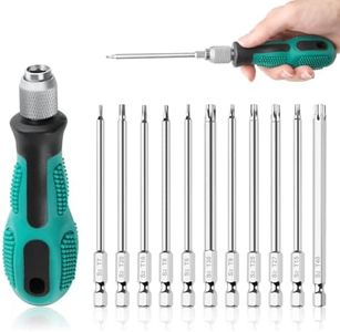 12 Piezas T6-T40 Torx Destornilladores, 100mm Juego Destornilladores Largos con Agarre Malnual 1/4 Pulgada Puntas Torx Largas Impacto S2 Magnético Puntas Atornillador para Destornillador Eléctricos