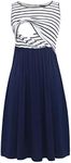 Smallshow Women's Sleeveless Patchwork Maternity Nursing Dress with Pockets Navy Stripe-Navy,M