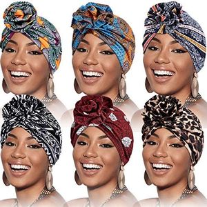 SATINIOR 6 Pieces Women Turban Flower African Pattern Headwrap Sleep Beanie Pre-Tied Bonnet Elastic Knot Cap, Multicolor, Medium