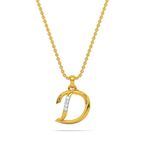 KISNA Real Diamond Alphabet D 14KT Yellow Gold Initial Pendant for Woman