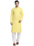 KRAFT INDIA Men Cotton Striped Yellow Kurta Pyjama Set Size X-Large