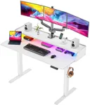 ErGear Standing Desk with LED Strip, 55″ x 28″ Electric Height Adjustable RGB Gaming Desk with Shelf, Sit Stand Desk with Dual Cable Holes, C-Clamp Mount Compatible, 4 Preset Heights, White