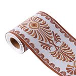 sourcing map Wall Paper Border Self Stick Wall Covering PVC Floor Borders for Kitchen Bathroom Bedroom Wall Decor Paper, Chrysanthemum Pattern Brown White, 3.94 Inch by 32.8 feet