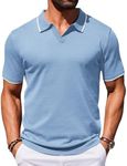 COOFANDY Mens Polo Shirts Short Sleeve Casual Knit Polo Shirt Vintage Golf T Shirts Old Money Tops Blue