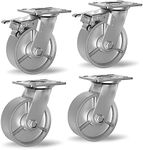 150mm Metal Castor Wheels, 6 Inch Steel Castors Set of 4 Heavy Duty - Swivel Casters with Brake, Locking Industrial Casters, Castor Wheels for Cart Toolbox Workbench Furniture, Total Capacity 2268kg