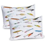 Ambesonne Fishing Pillow Sham Set of 2, Several Fish Hook Equipment Objects Trolling Angling Netting Gathering Activity, Quality Microfiber Bedding Item for All Seasons, 30" x 20", White Gray