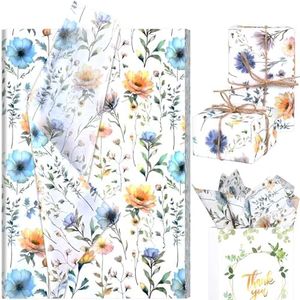 100 Sheets 20 * 14 Inches Wild Flowers Tissue Paper for Gift Wrapping Vintage Wildflowers Printed Tissue Paper for Gift Bags for Birthday Wedding Bridal Shower DIY Craft