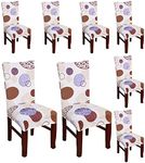 Styleys Polyester Stretchable Washable Elastic Chair Seat Case Protector, Slipcover Dining Chair Covers (Set of 8, SD07, Circle Print)