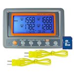 K Type Thermometer Data Logger 4 Channels Thermocouple Thermometer Digital Temperature Logger with 2 Thermocouples and SD Card, Programmable High/Low Limit Alarm Temperature Recorder