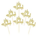 Donoter 36 Pieces Gold Oh Baby Cupcake Toppers Baby Shower Cupcake Picks for Gender Reveal Baby Shower Party Cake Decorations