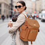 R for Rabbit Caramello Bold Neo Diaper Bag for Moms, Vegan Leather Baby Bag with Insulated Bottle Pockets, Multi-Compartment Maternity Backpack, Stylish Travel Bag Upto 39 Litre Capacity (Tan Brown)