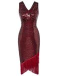 Belle Poque Women Gatsby Dresses Vintage Tassel Hem Sequins Evening Fancy Dress Wine XL