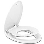 Hibbent Elongated Toilet Seat with Potty Training Seat Built-in, Toilet Seat Lid with Cover(Oval), Slow Close- White Color