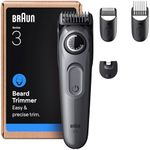 Braun Beard Trimmer Series 3, plus 4 Styling Tools, Ultra Sharp Blade, 50 Min Runtime, 40 Lengths, BT3525, Grey
