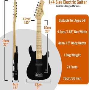 3rd Avenue Kids 1/4 Electric Guitar – Black