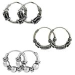 LeCalla 925 Sterling Silver BIS Hallmarked Set of 3 Pair Small Bali Endless Hoop Earring for Cartilage Nose for Teen's, Men's and Women's