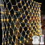 DBFAIRY LED Net Lights Battery Powered, 4.9ft x 4.9ft 100 LED Net Mesh Lights with Remote Timer Dimmable Outdoor Net Lights Waterproof for Balcony Yard Pergola Gazebo Xmas Tree (Warm White)