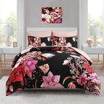 Luxudecor Floral Comforter Set Queen Size 7 Piece, Red Flower Bed in a Bag, Elegant Comforter Bedding Set for All Season (Red, 90"x90")