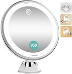 Auxmir Upgraded 10X Magnifying Lighted Makeup Mirror with 3 Color Lights, Touch Control, Dimmable Lighted Vanity Mirror with Power Suction Cup, 360° Swivel, Portable Bathroom Mirror for Home Travel