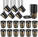 Bokon 24 Pcs 21st Birthday Shot Glass Finally 21 Birthday Shot Necklaces Cups Plastic 21st Shot Glass on Beaded Necklaces for Adults Birthday Party Supplies Favors Decorations (Black)