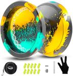 WATIEOBOO YOYO Responsive Yoyo Professional, C130 Fingerspin Yo yo for Adults Beginner Metal Unresponsive Yoyos for Adults Advanced Player with Yoyos Strings-Black Green Yellow