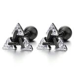 Stainless Steel Triangle Cubic Zirconia Stud Earrings for Men Women, Screw Back Post, 2pcs, Stone Size: 3MM, Stainless Steel, Cubic Zirconia