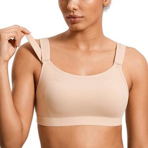 SYROKAN Women's Bounce Control Wirefree High Impact Maximum Support Sports Bra Beige 32D