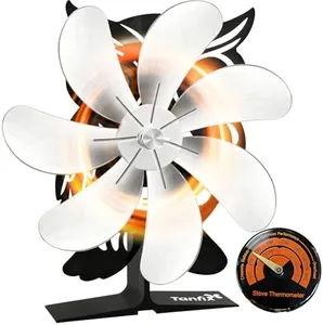 Tanfix 7 Blade Wood Stove Fan Heat Powered Owl Design Fireplace Fan with Thermometer Silent Efficient Warm Air Circulation Durable Heat Powered Stove Fan for Wood Burners