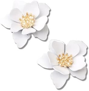 Chic Cute Boho Matte Flower Statement Stud Earrings with Gold Flower Bud for Women Sister Mom Lover and Friends, Metal, n/p