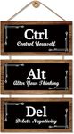 CHDITB Inspirational Rustic CTRL ALT DEL Wood Sign Decor,(11”X5.3”),Alter Your Thinking Office Wall Decor,Motivational Sayings Wooden Hanging Wall Plaques for Home Office Living Room Wall Art Decor