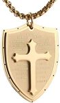 HZMAN Shield Armor of God Ephesians 6:16-17, Faith Cross Stainless Steel Pendant Necklace Jewelry Gift for Men Women (Gold)