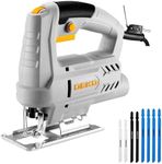 Electric Jigsaw Tool: DEKOPRO 400W Power Jig Saws Jigsaws Wood Cutter Machine, 6 Variable Speed 0-3000 SPM, ±45°Bevel Cutting Cut Blades, with 8 PCS Sawblades for Wood, Metal, Plastic