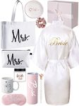 Sintege 11 Pcs Bridal Shower Gift Set Mug Scented Candle Cup Bride Robes Carry Cosmetic Tote Bags Eye Mask Hair Scrunchy Tray Diamond Pen Gift Box for Bachelorette Wedding