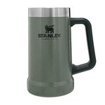 Stanley Adventure Vacuum Beer Stein 0.7L - Travel Mug Keeps Beer Cold For 7 Hours - Stainless Steel Beer Stein with Handle - Vintage Beer Stein - Dishwasher Safe - Hammertone Green