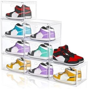 Yukui LLc Large Shoe Boxes Clear Plastic Stackable, 8 Pack Drop Side Shoe Storage Organizer with Magnetic Door, Shoe Container Sneaker Storage Display Case Fit up to US Size 13 CLEAR