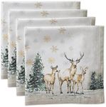 Maison d' Hermine Napkins 20"x20" 100% Cotton Decorative Table Cloth Napkin for Gifts, Kitchen, Party, Wedding, Restaurant & Camping, Deer in The Woods - Thanksgiving/Christmas (Set of 4)