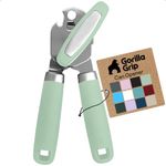 GORILLA GRIP Heavy Duty Stainless Steel Smooth Edge Manual Can Opener and Bottle Openers, Soft Comfortable Handle, Oversized Handheld Turn Knob, US Designed Multifunctional Kitchen Tool, Mint