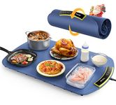 Electric Warming Tray - Upgraded 8 TEMP Setting Food Warming Mat, Full-surface Heat in 5s, 4 Hours Auto-off, Child Safety Lock, Foldable Food Warmers for Buffet Server Party, 65 * 40 * 1.5cm