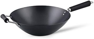 Ken Hom Carbon Steel Wok, 35cm, Excellence, Induction Hobs Suitable/Metal Tool Safe/Phenolic Handle, KH435001