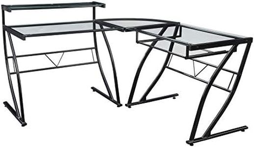 OSP Home Furnishings Constellation L Shaped Home Office Gaming Editing Desk, Black