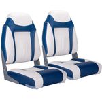 NORTHCAPTAIN Deluxe A Pair of High Back Folding Fishing Boat Seat,Stainless Steel Screws Included,White/Pacific Blue(2 Seats)