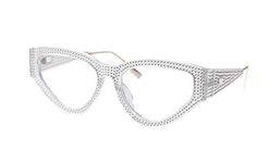 SOOLALA Womens High End Designer Bling Bling Cat Eye Reading Glasses, Trans, 3.0