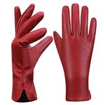 Women's Winter Leather Gloves Nappa Lambskin Touch Screen Gloves Warm Cashmere Lined,Red,L