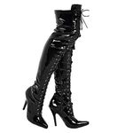 Gizelle LADIES BOOTS WOMENS THIGH HIGH OVER THE KNEE BOOTS FRONT LACE HEEL (6, Black Patent)