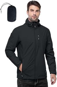 Outdoor Ventures Men's Lightweight Waterproof Jacket Windproof Rain Coats Pack Away Hooded Jackets Windbreaker for Camping Fishing Running Cycling Black S