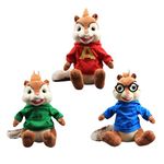 MayDee Lovely Sitting Chipmunks Red Alvin Simon Theodore Plush Toy Stuffed Dolls 3 Pcs 24 cm Kids Gift