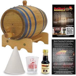 Red Head Barrels - 1 L Charred Oak Barrel Flavor Kit with Essence & Shot Glass for Customized Flavored Alcohol, Reusable Moonshine Wooden Barrel, Aging Barrel for Home Distilling (Spiced Rum)